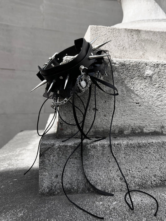 « Heart & Cross » Leather Spiked Choker